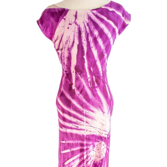 NEW long Maxi Silk dress Blue Pink Purple 8 10 12 - Picture 8 of 11